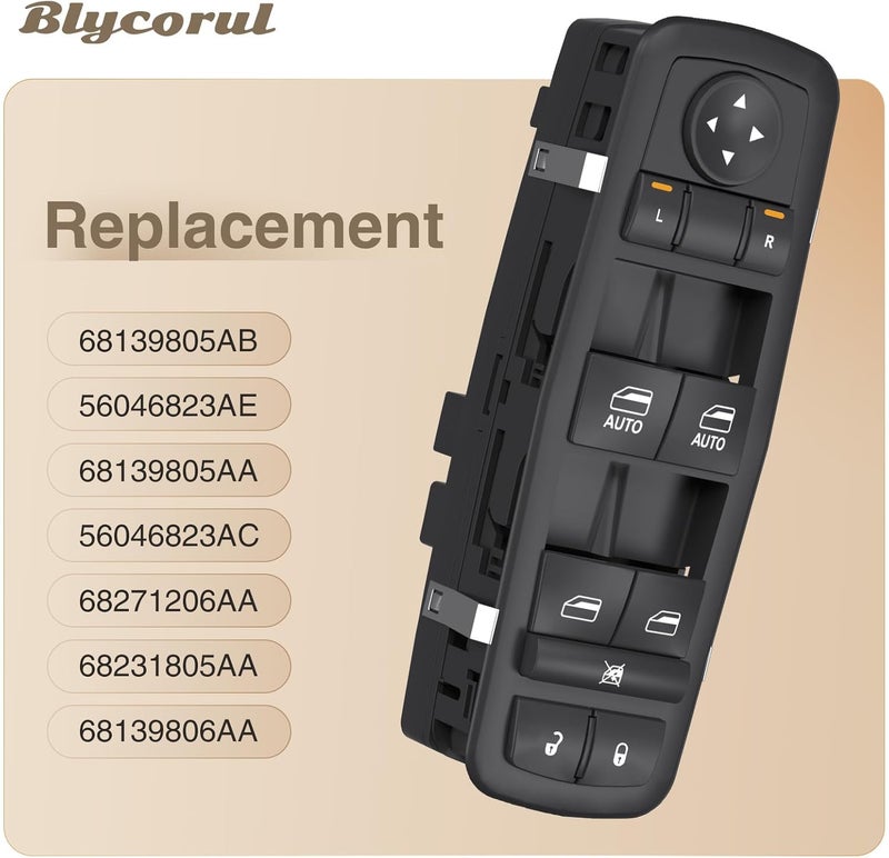 Blycorul Master Power Window Switch Driver Side Replacement for 2011-2020 Chrysler 300 Chrysler 200, 2011-2019 Dodge Charger, 2016-2022 Ram 1500/2500/3500 - Replaces OEM 68139805AB, 56046823AE - Image 3